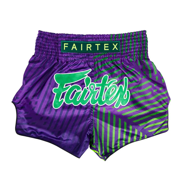 FAIRTEX THAI SHORTS SLIM CUT SATIN RACER PURPLE/GREEN