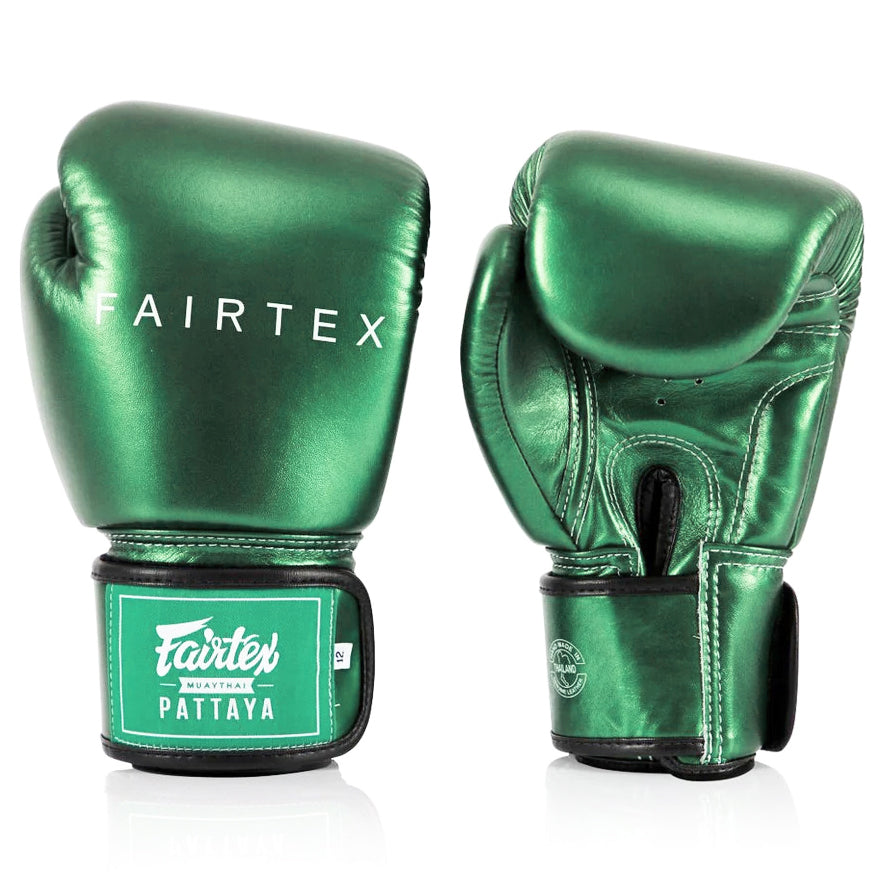 FAIRTEX GLOVES BGV22 HOOK AND LOOP LEATHER METALLIC GREEN