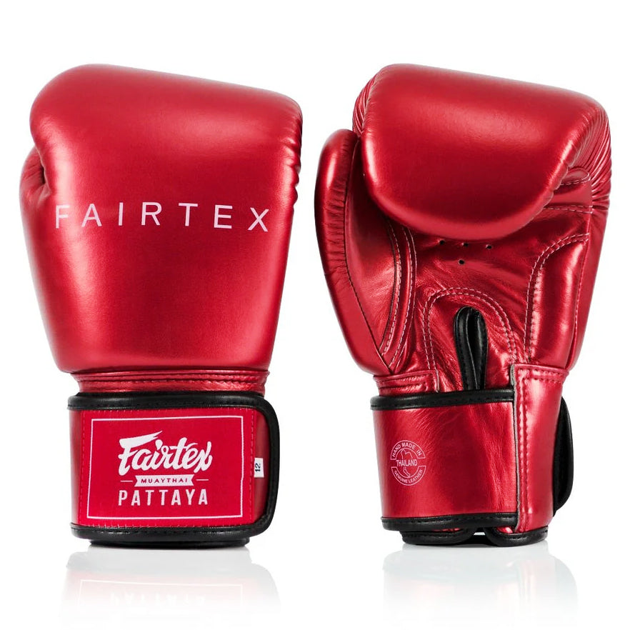 FAIRTEX GLOVES BGV22 HOOK AND LOOP LEATHER METALLIC RED