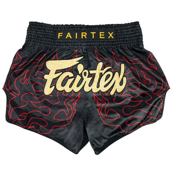 FAIRTEX THAI SHORTS SLIM CUT SATIN LAVA BLACK/RED