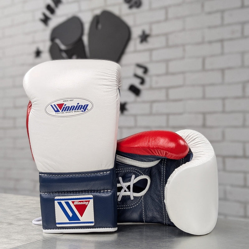 WINNING GLOVES CUSTOM LACE 16OZ WHITE/NAVY/RED