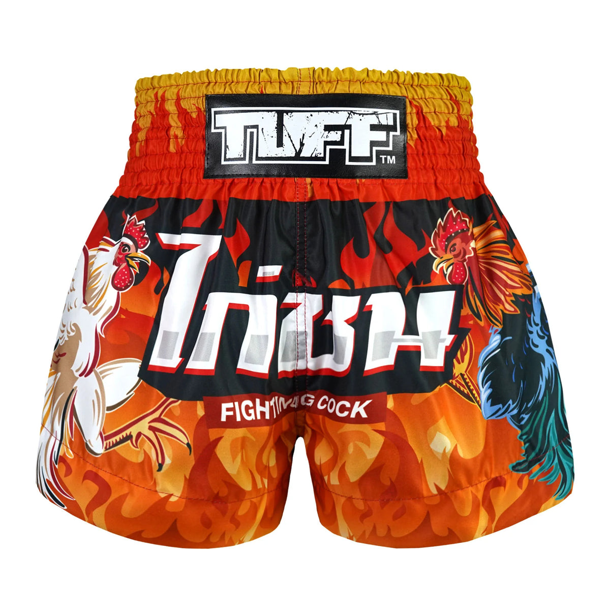 TUFF MUAY THAI SHORTS ROOSTER FIGHT BLACK/ORANGE