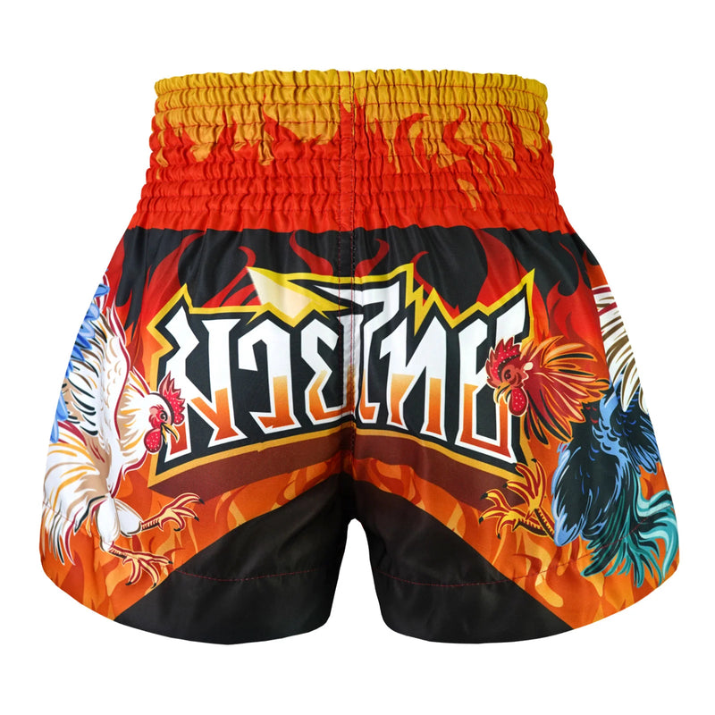 TUFF MUAY THAI SHORTS ROOSTER FIGHT BLACK/ORANGE