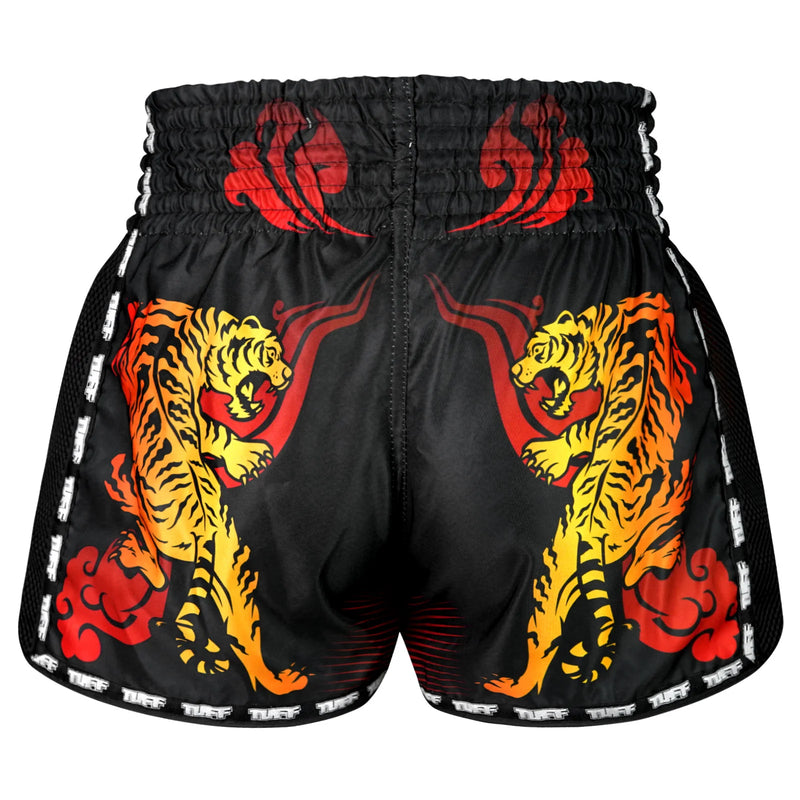 TUFF MUAY THAI SHORTS RETRO CRUEL TIGER BLACK/ORANGE