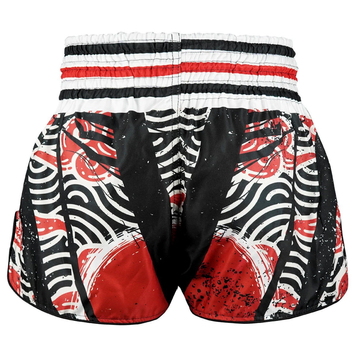 TUFF MUAY THAI SHORTS HIGH CUT RETRO WAVES OF BUSHIDO BLACK/RED