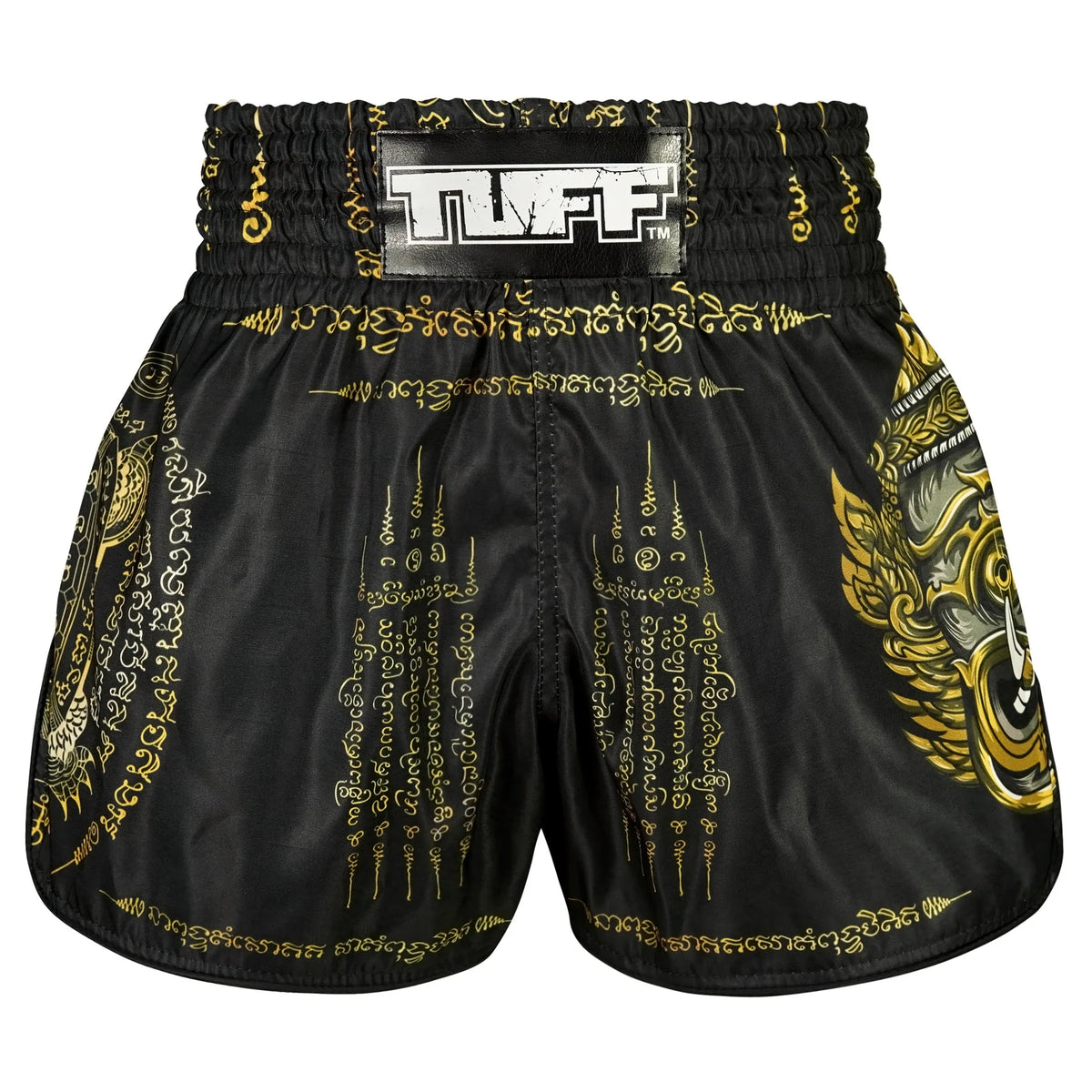 TUFF MUAY THAI SHORTS HIGH CUT RETRO YAKSA THAI SCRIPT BLACK