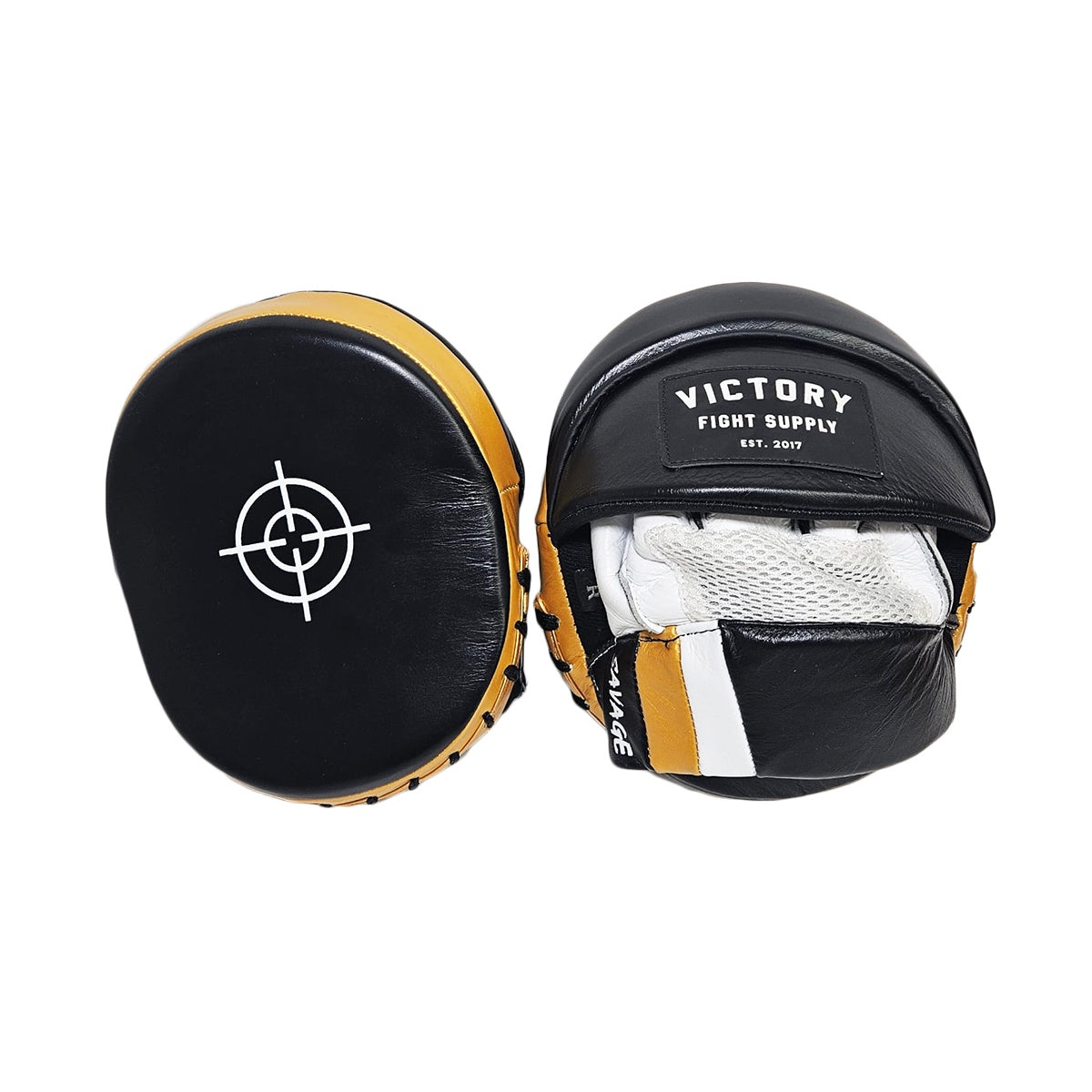 VICTORY FOCUS MITTS SAVAGE MICRO LEATHER  BLACK/GOLD/WHITE