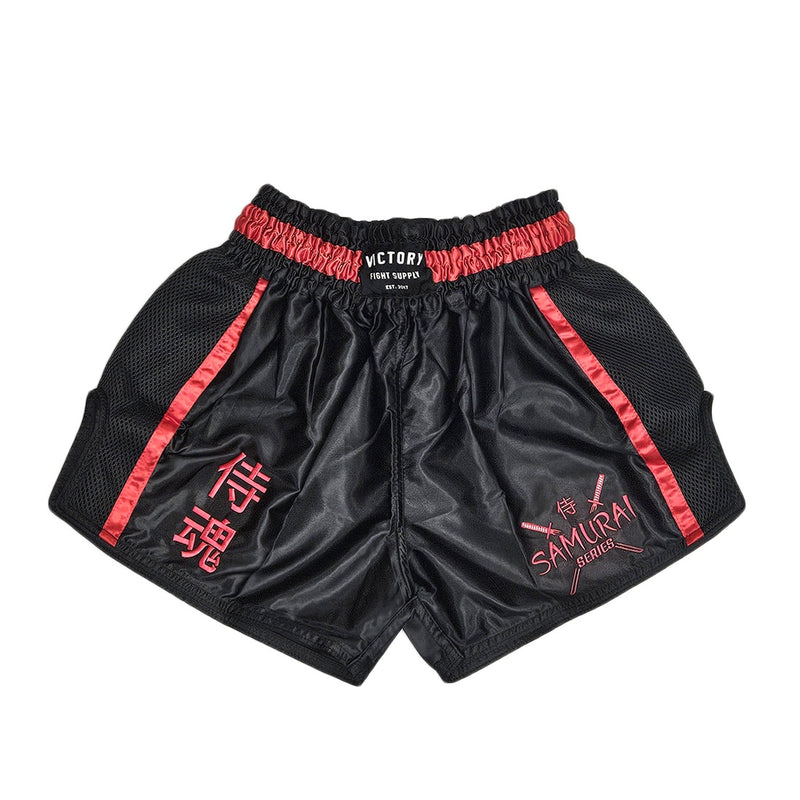 VICTORY MUAY THAI SHORTS SAMURAI BLACK/RED