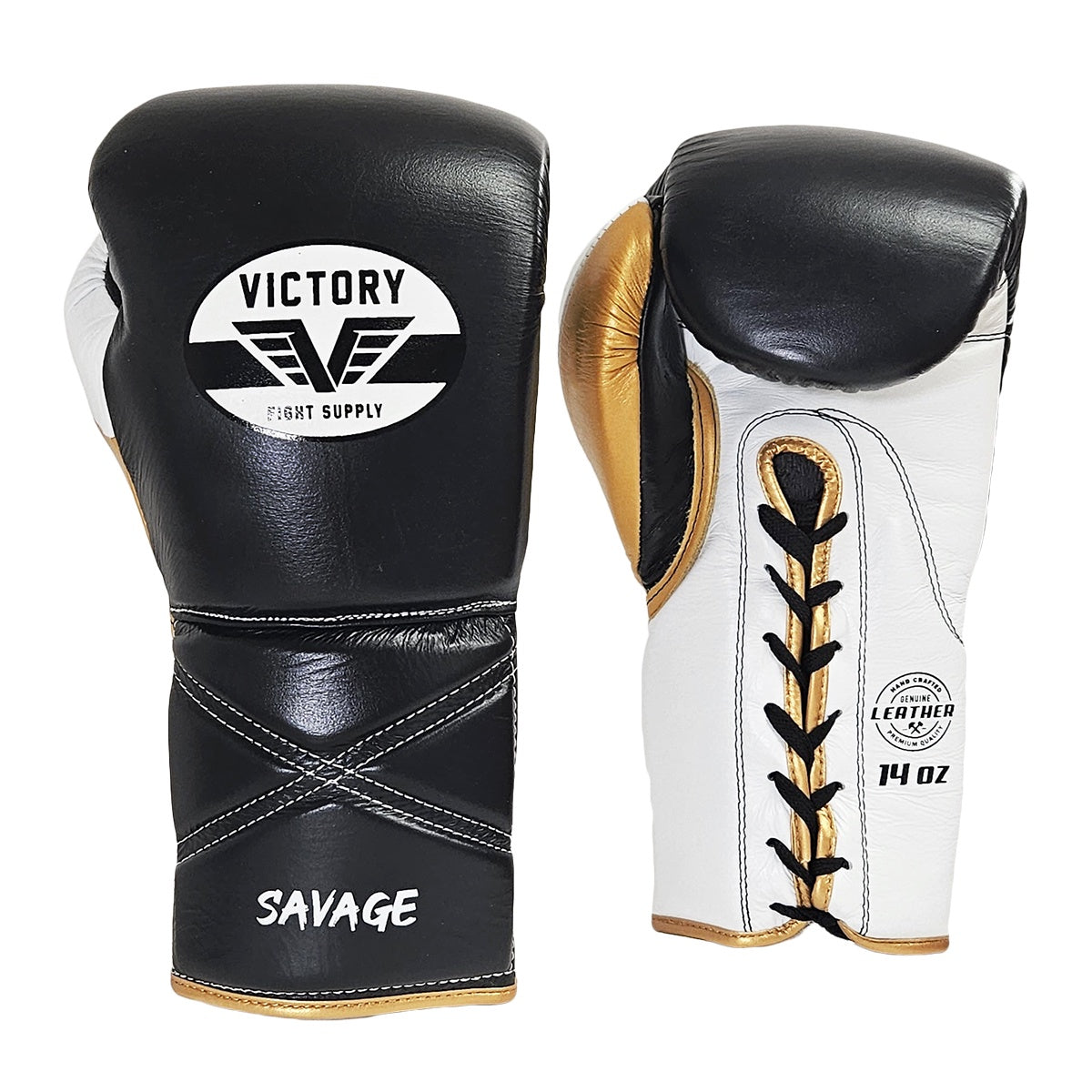 VICTORY GLOVES SAVAGE V2 LEATHER LACE UP BLACK/WHITE/GOLD