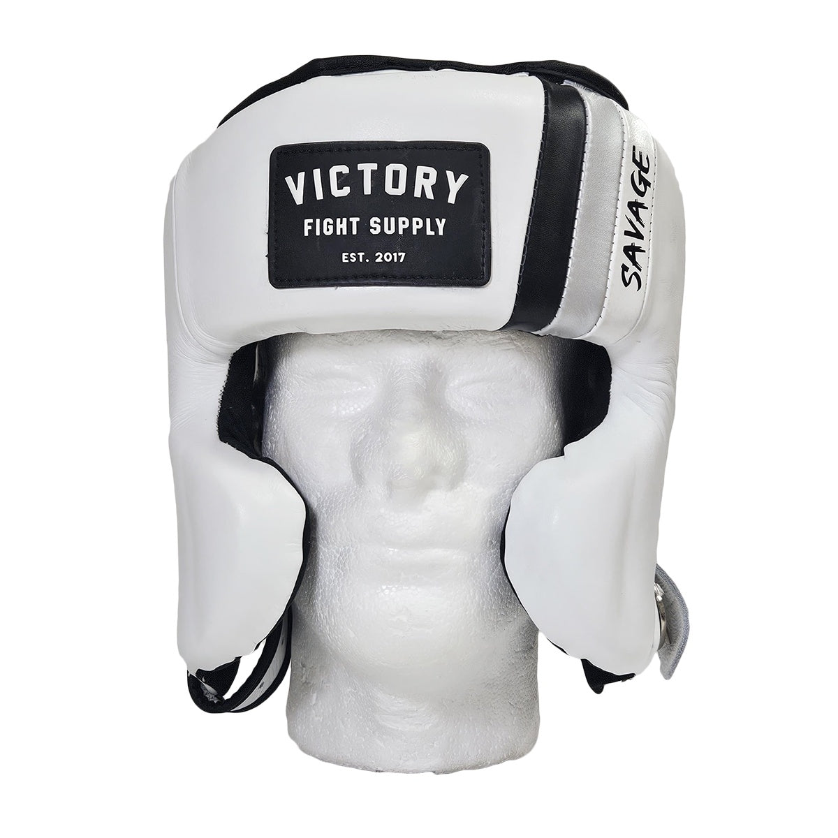 VICTORY HEADGEAR CHEEK LEATHER SAVAGE V2 WHITE/BLACK/SILVER