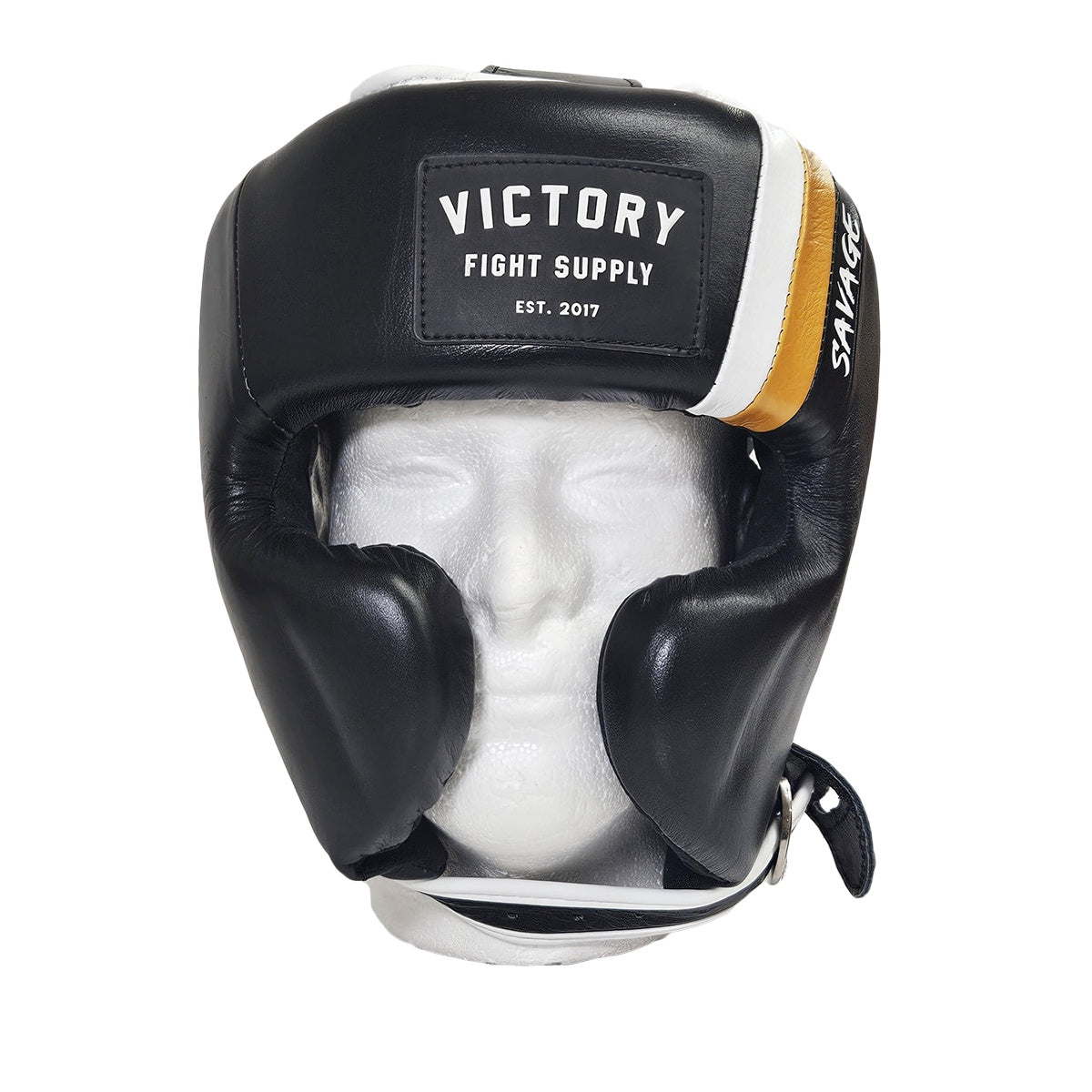 VICTORY HEADGEAR CHEEK LEATHER SAVAGE V2 BLACK/WHITE/GOLD