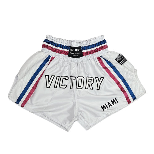 VICTORY MUAY THAI SHORTS MIAMI VICE V2 WHITE/BLUE/PINK