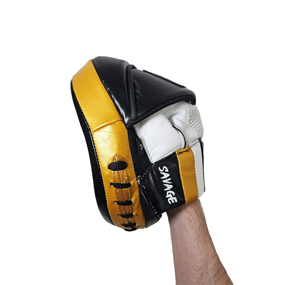 VICTORY FOCUS MITTS SAVAGE MICRO LEATHER  BLACK/GOLD/WHITE