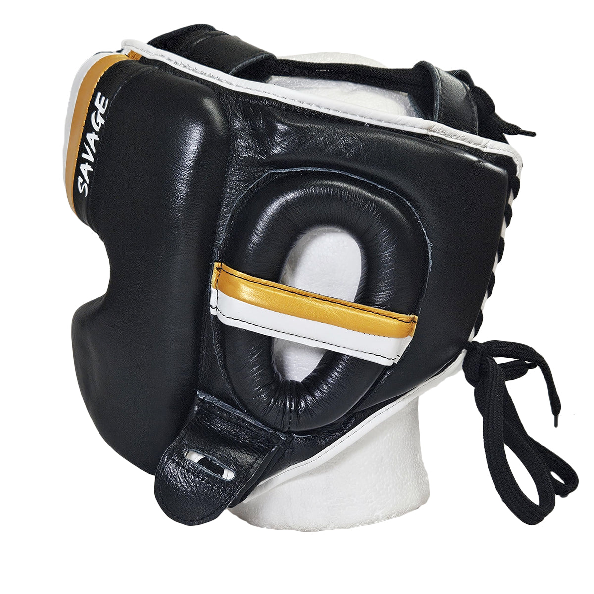 VICTORY HEADGEAR CHEEK LEATHER SAVAGE V2 BLACK/WHITE/GOLD