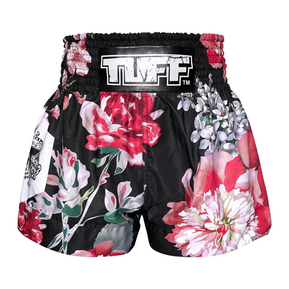 TUFF MUAY THAI SHORTS ROSE WILD THORNS BLACK/PINK