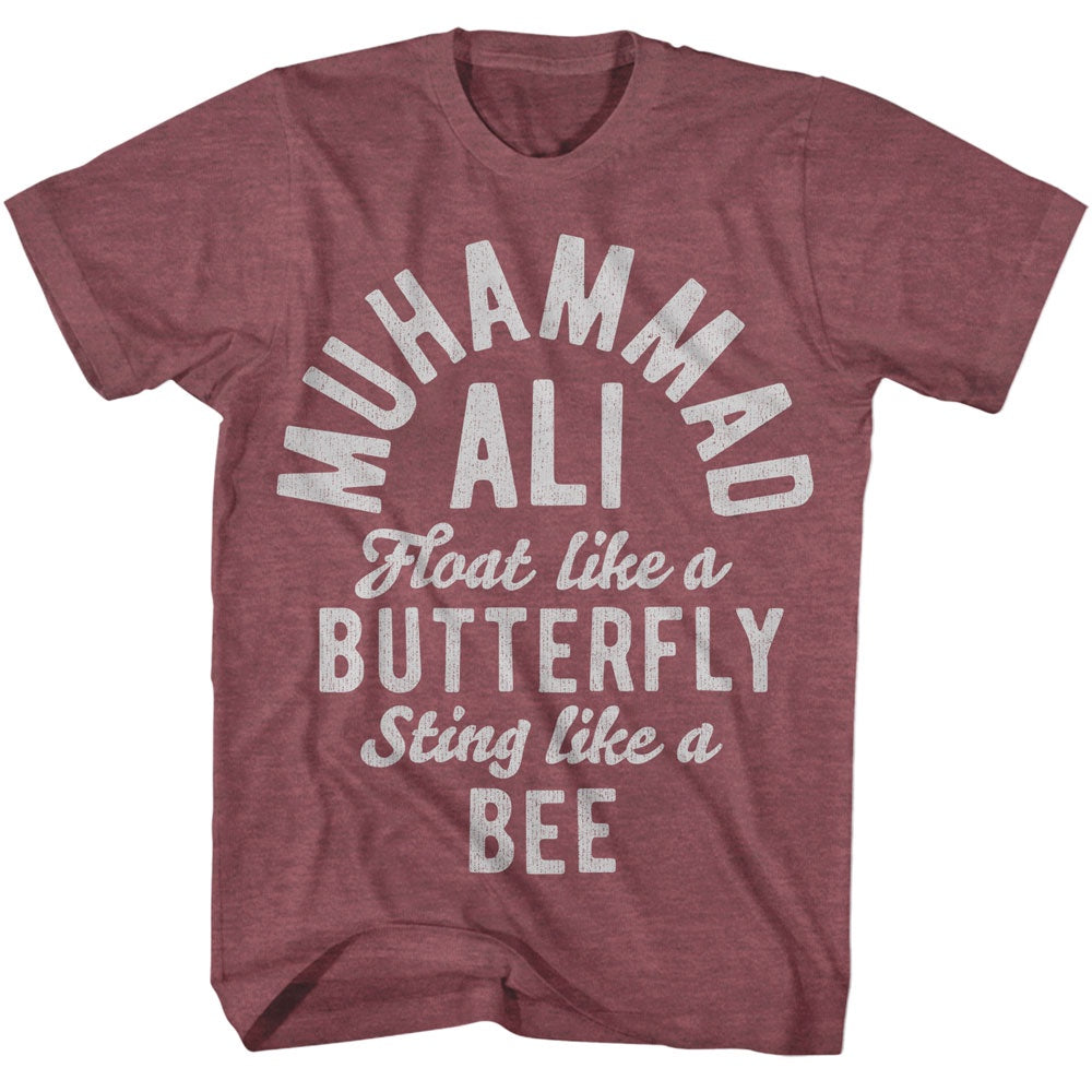 MUHAMMAD ALI SHIRT BUTTERFLY BEE HEATHER BURGENDY/WHITE