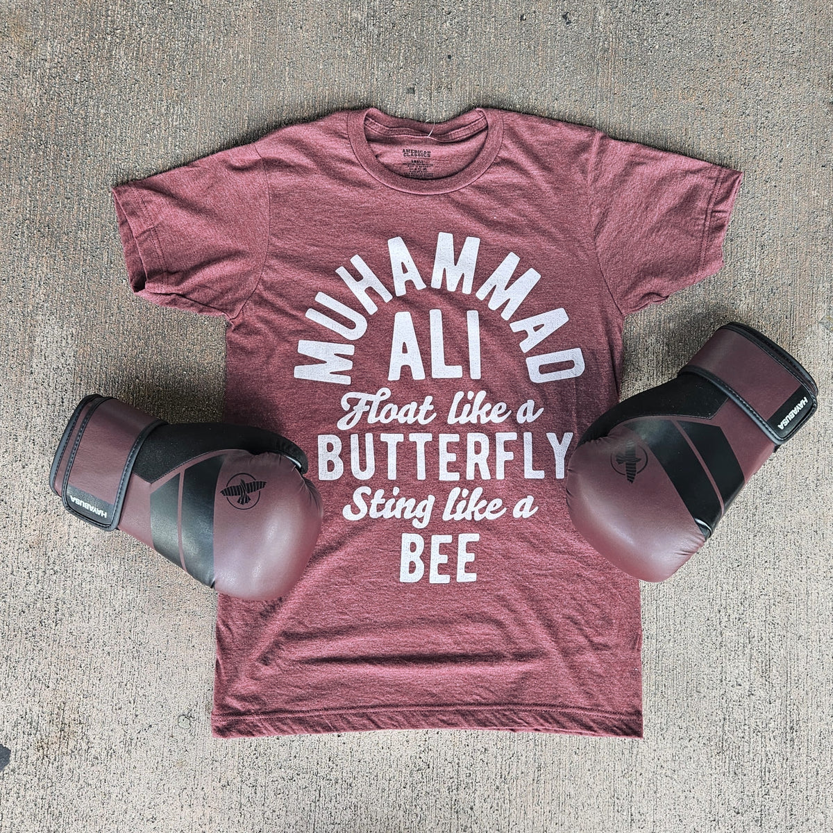 MUHAMMAD ALI SHIRT BUTTERFLY BEE HEATHER BURGENDY/WHITE