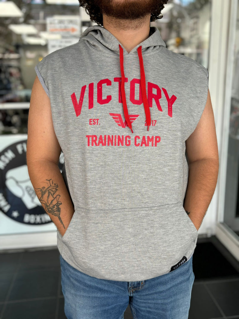 VICTORY SLEEVELESS HOODIE TRAINING CAMP GREY RED