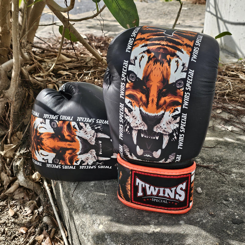 TWINS GLOVES LEATHER HOOK AND LOOP TIGER BLACK/ORANGE