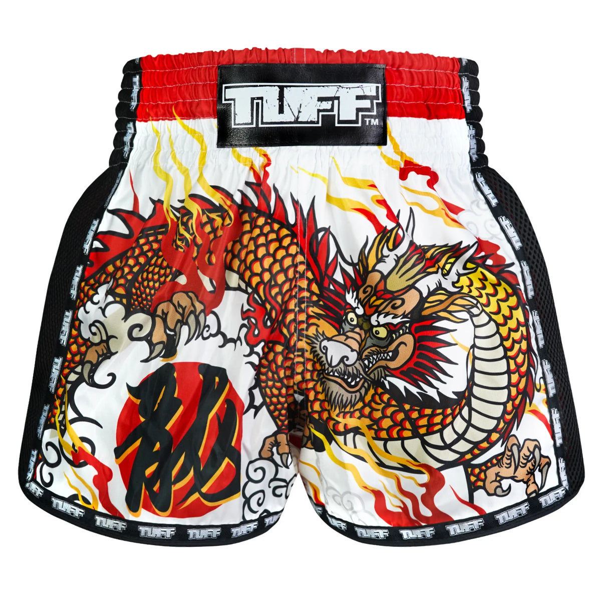 TUFF MUAY THAI SHORTS RETRO CHINESE DRAGON WHITE/BLACK/RED