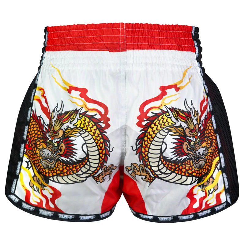 TUFF MUAY THAI SHORTS RETRO CHINESE DRAGON WHITE/BLACK/RED