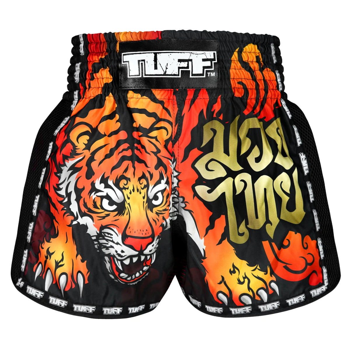 TUFF MUAY THAI SHORTS RETRO CRUEL TIGER BLACK/ORANGE