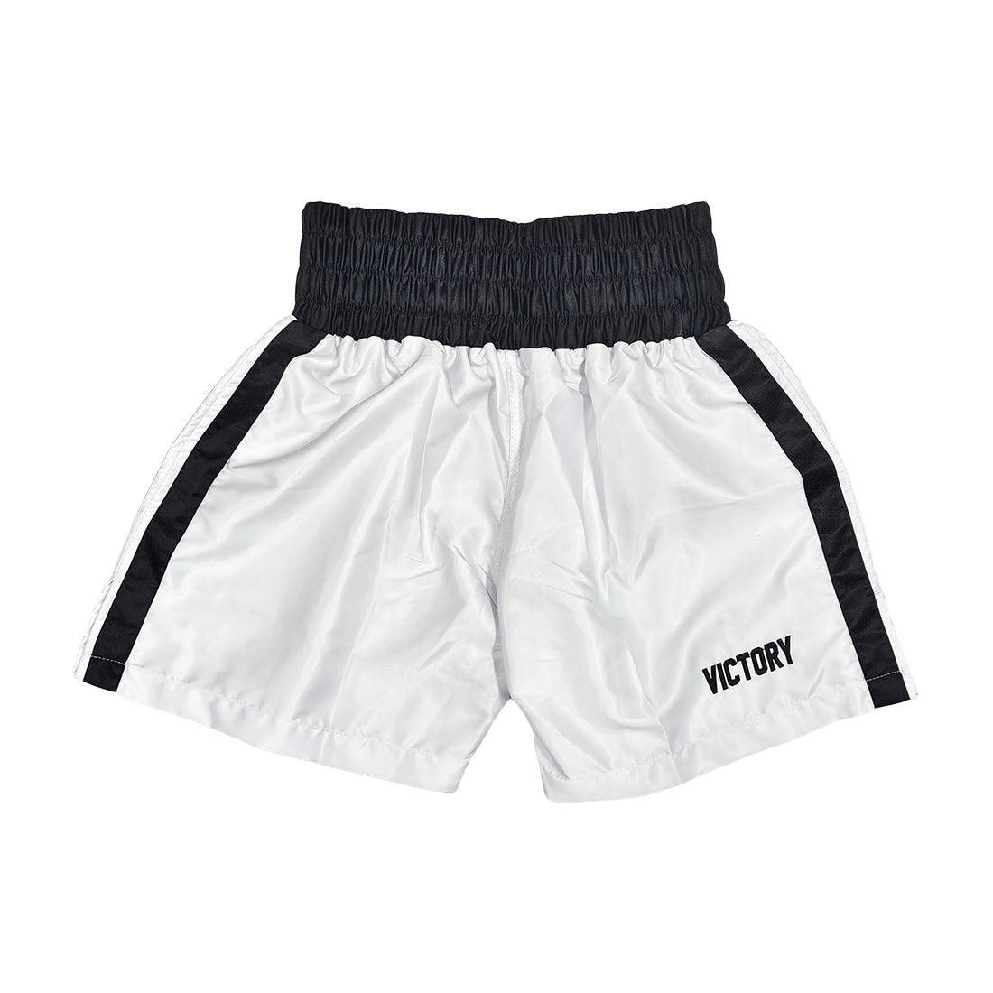 VICTORY BOXING SHORTS VICE SERIES SHORTER HYBRID CUT WHITE/BLACK