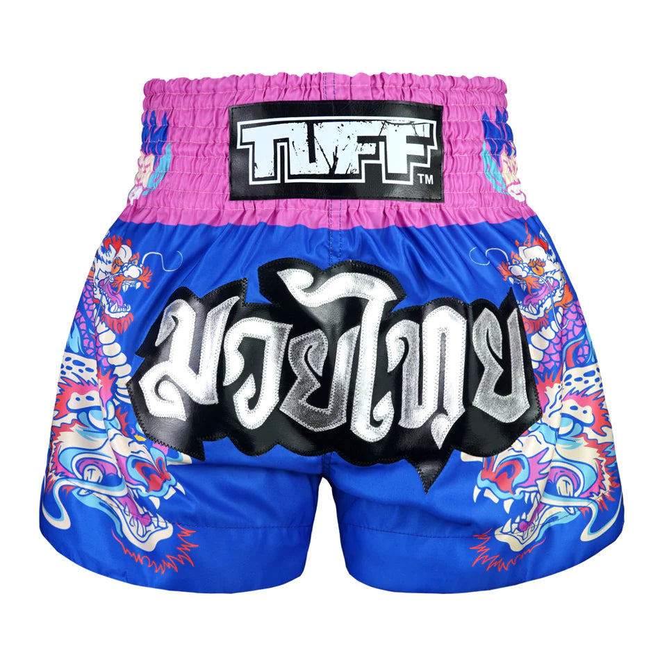 TUFF MUAY THAI SHORTS DRAGONFORCE BLUE/ PINK