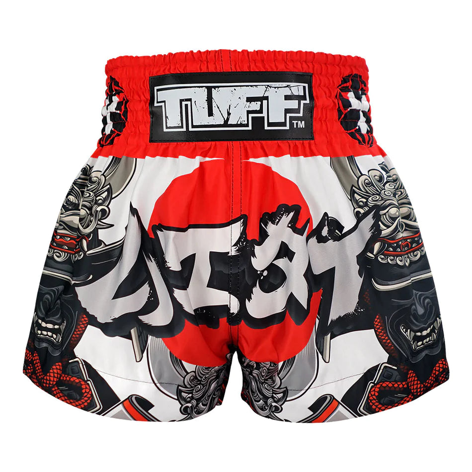 TUFF MUAY THAI SHORTS SAMURAI OF SIAM WHITE/RED/BLACK