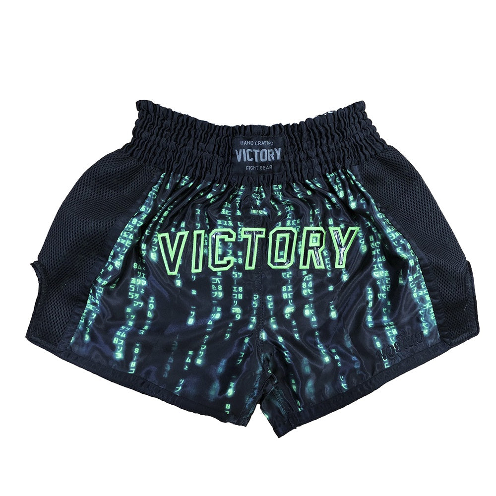 VICTORY MUAY THAI SHORTS ENCRYPTED BLACK/GREEN