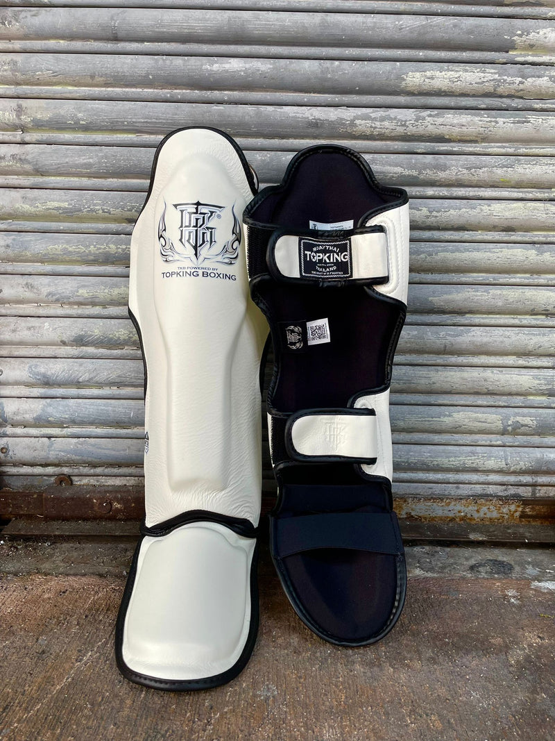 TOP KING SHINGUARDS LEATHER CLASSIC BONE WHITE/BLACK