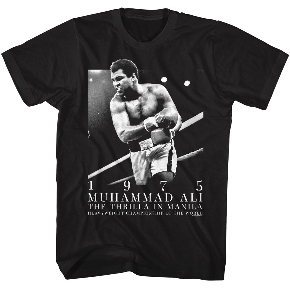 MUHAMMAD ALI SHIRT 1975 THRILLA IN MANILA BLACK