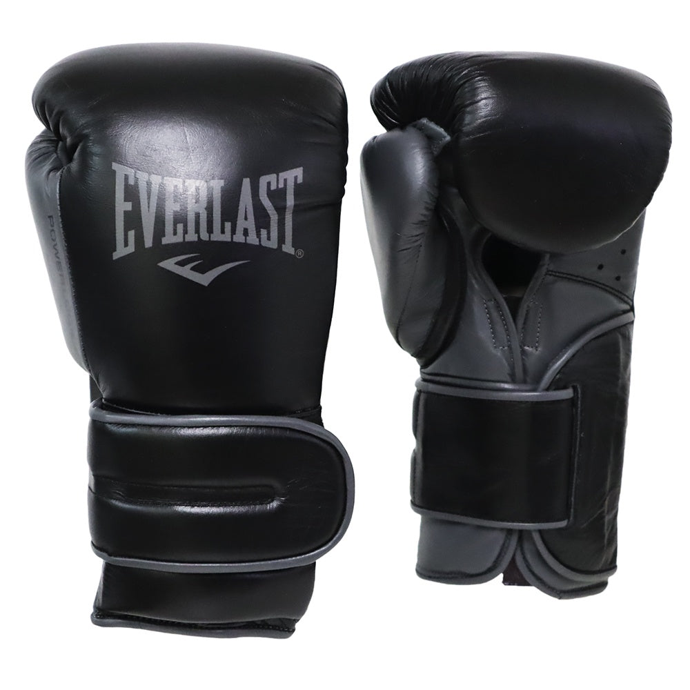 EVERLAST GLOVES POWERLOCK 2 LEATHER HOOK & LOOP BLACK GREY