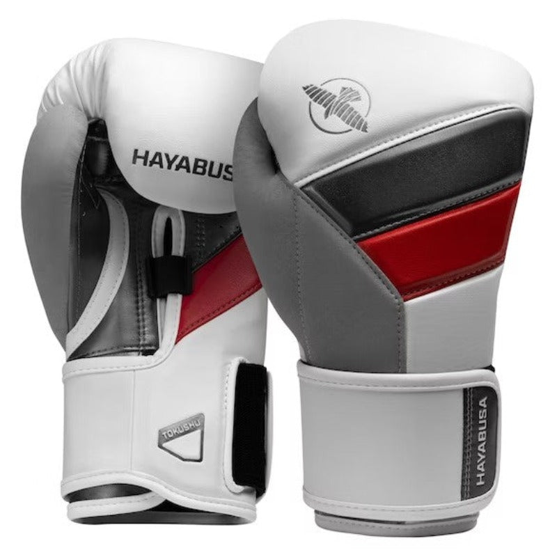 HAYABUSA GLOVES T3 BOXING HOOK AND LOOP WHITE/RED/GREY