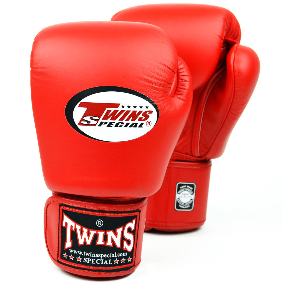 TWINS GLOVES LEATHER VELCRO RED - MSM FIGHT SHOP